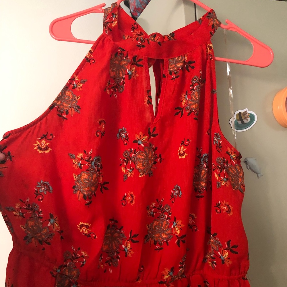 Lily star plus size halter red floral romper 2X